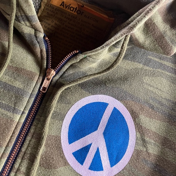 RARE Aviator Nation Peace Warrior camo zip hoodie/sweatshirt S/M - Picture 4 of 5